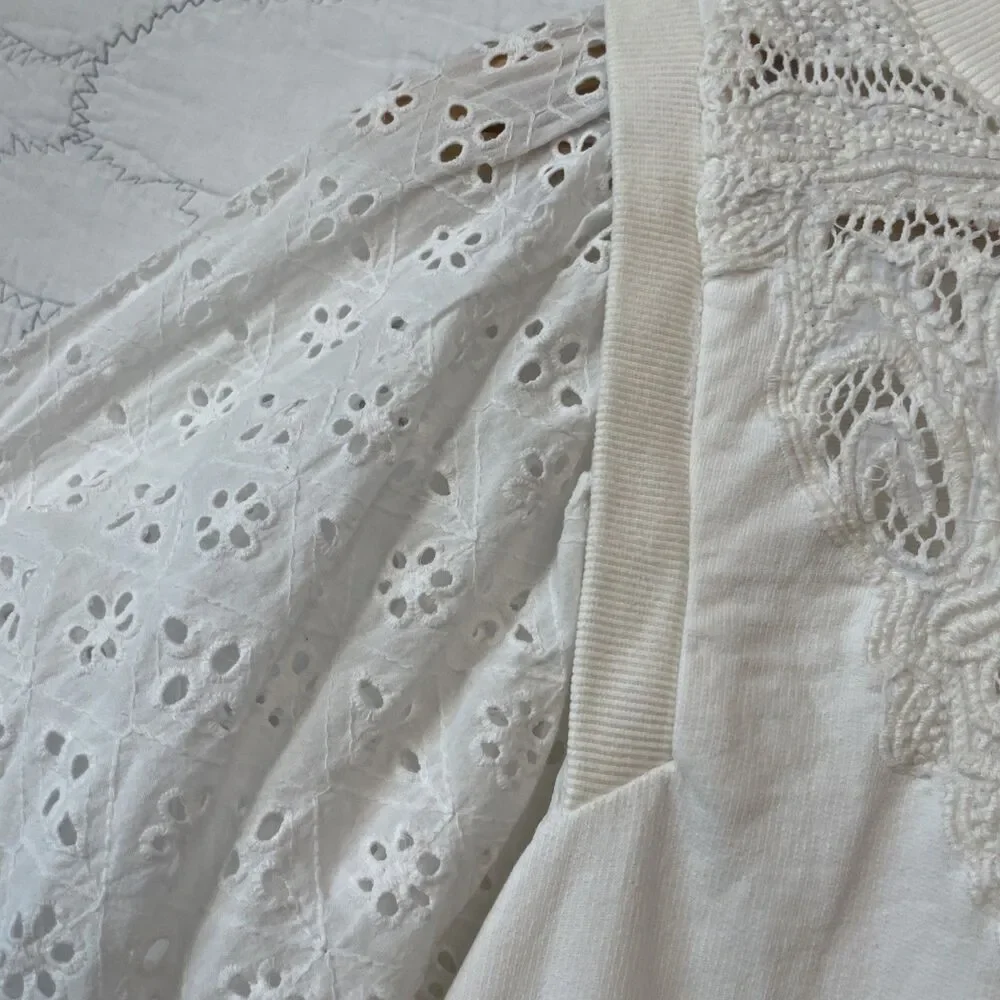 Anthropologie Cream Cotton Crochet Blouse SZ S